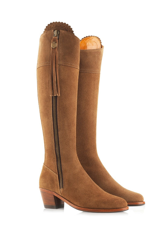 Suede Regina Heeled Narrow Fit Boots - Tan - 1