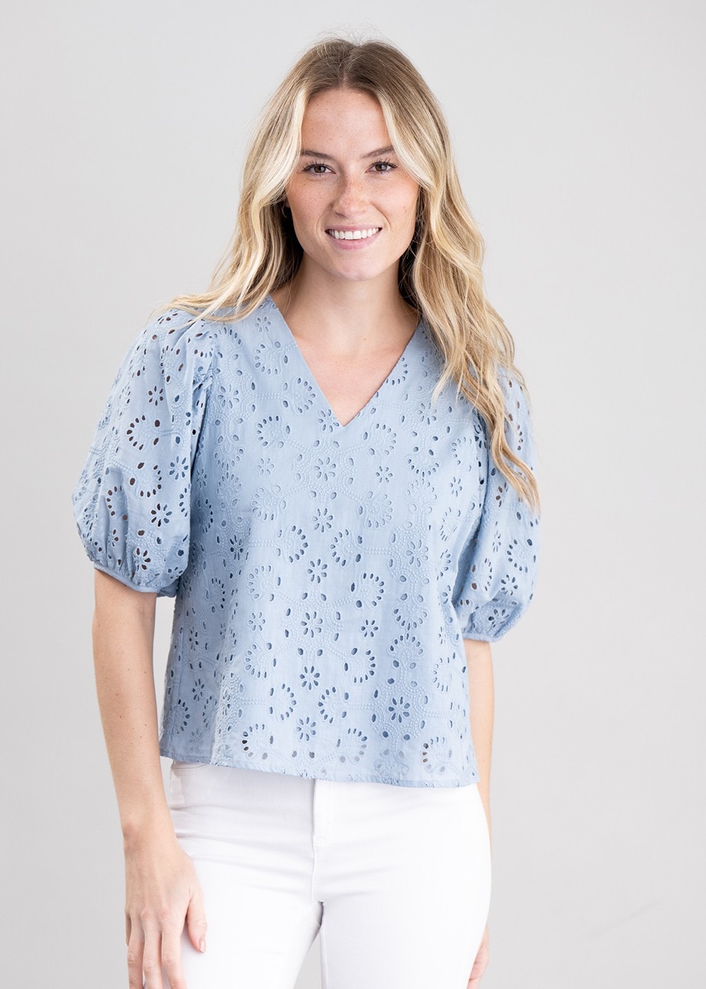 Broderie Anglaise Shirt - Dove Blue - 1