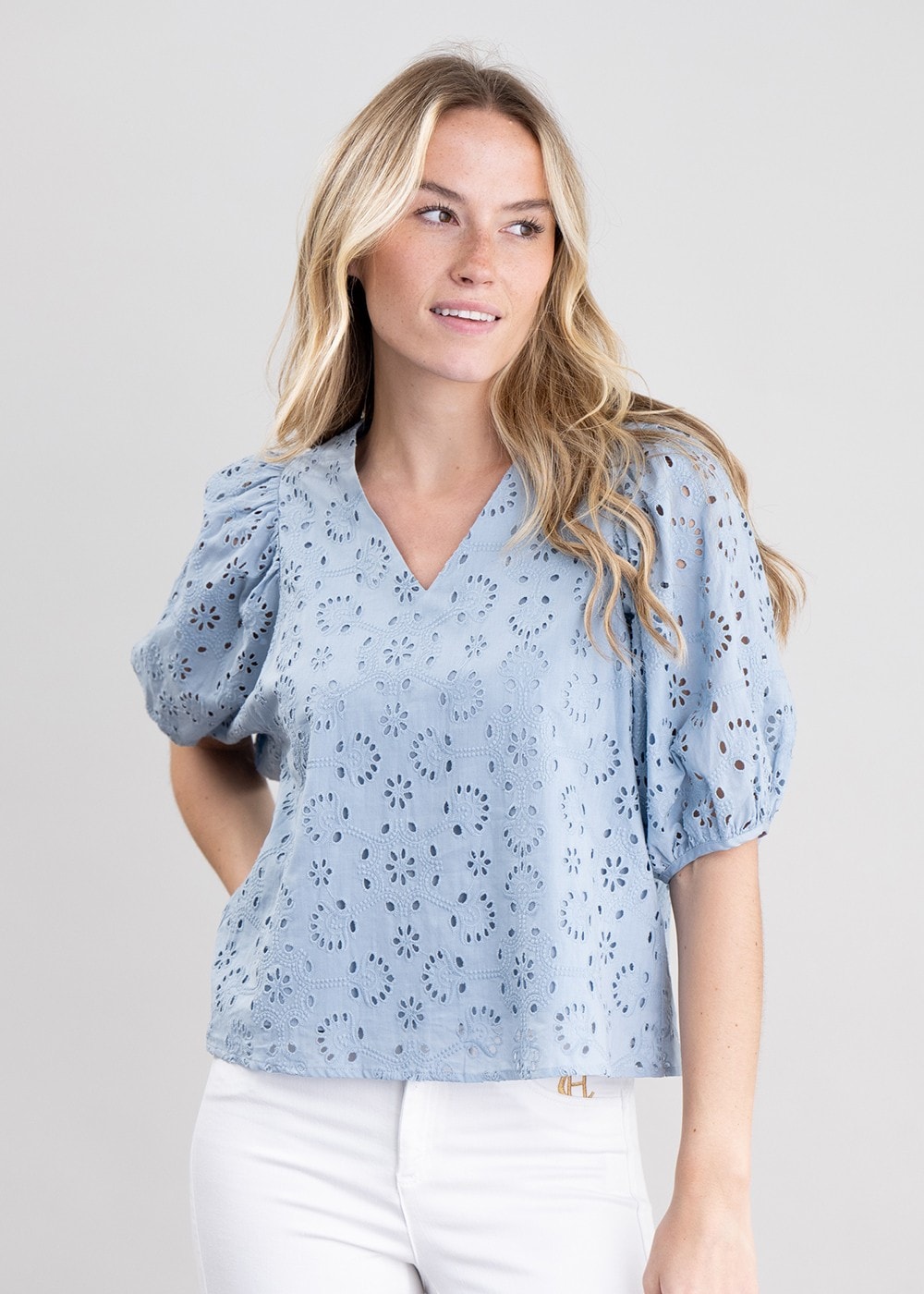 Broderie Anglaise Shirt - Dove Blue - 2