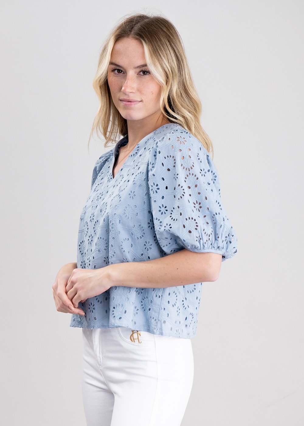 Broderie Anglaise Shirt - Dove Blue - 3