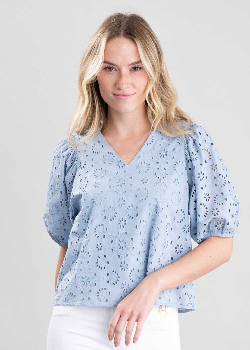 Broderie Anglaise Shirt - Dove Blue - 4