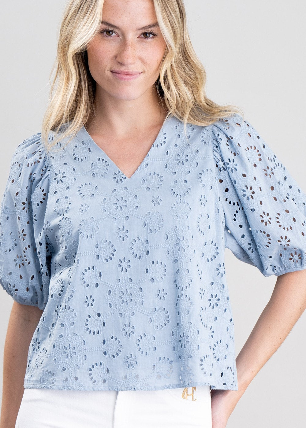 Broderie Anglaise Shirt - Dove Blue - 5