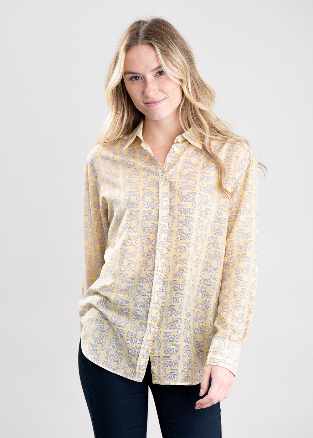 G Patterned Cotton Silk Shirt - Dusty Yellow - 3