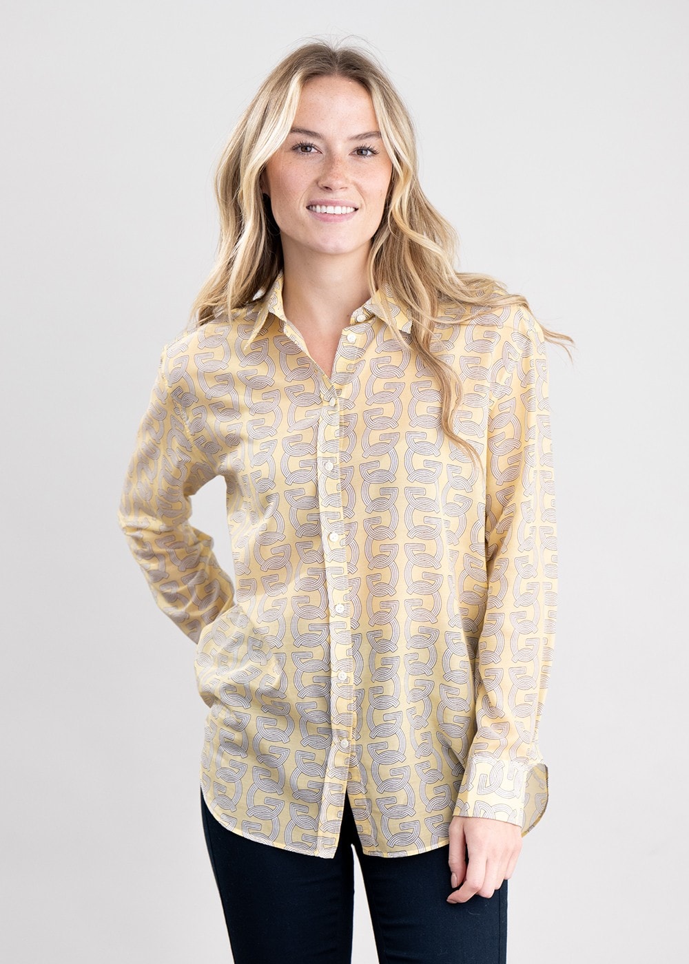 G Patterned Cotton Silk Shirt - Dusty Yellow - 6