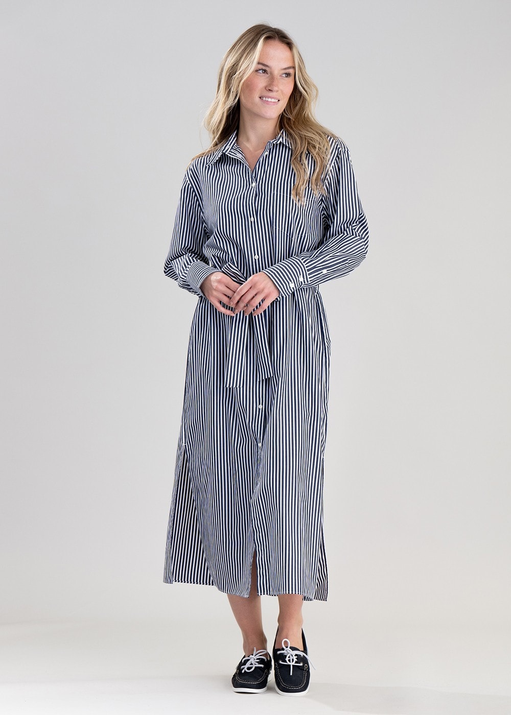 Striped Poplin Shirt Dress - Classic Blue - 1