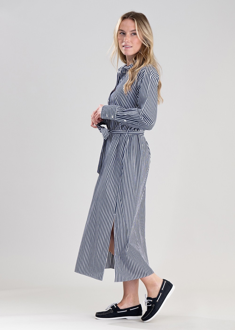 Striped Poplin Shirt Dress - Classic Blue - 3