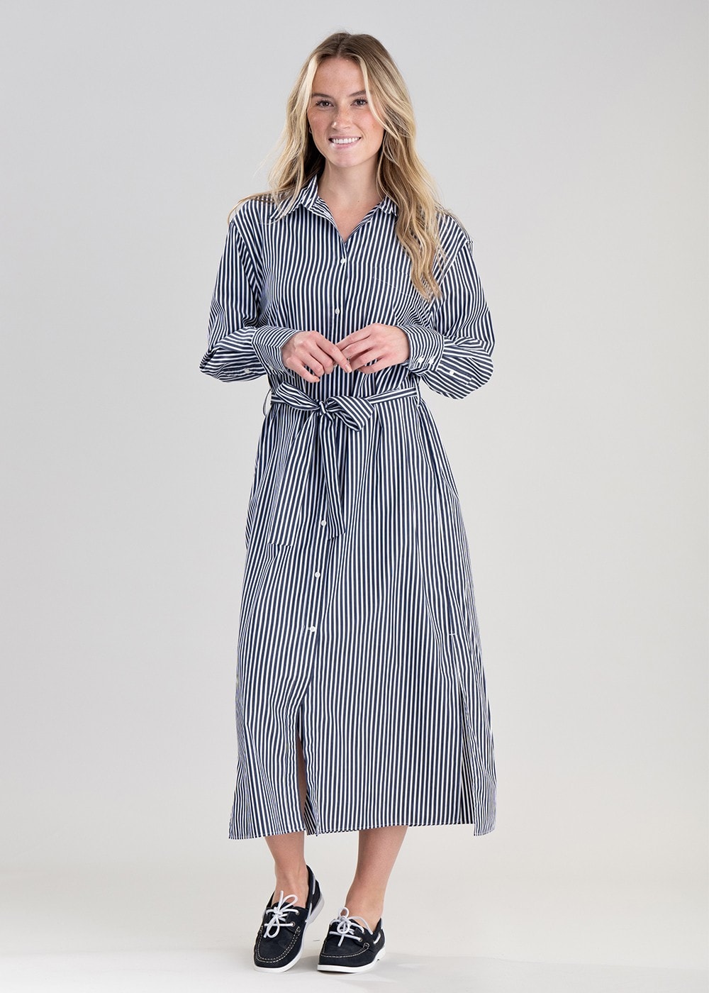 Striped Poplin Shirt Dress - Classic Blue - 4