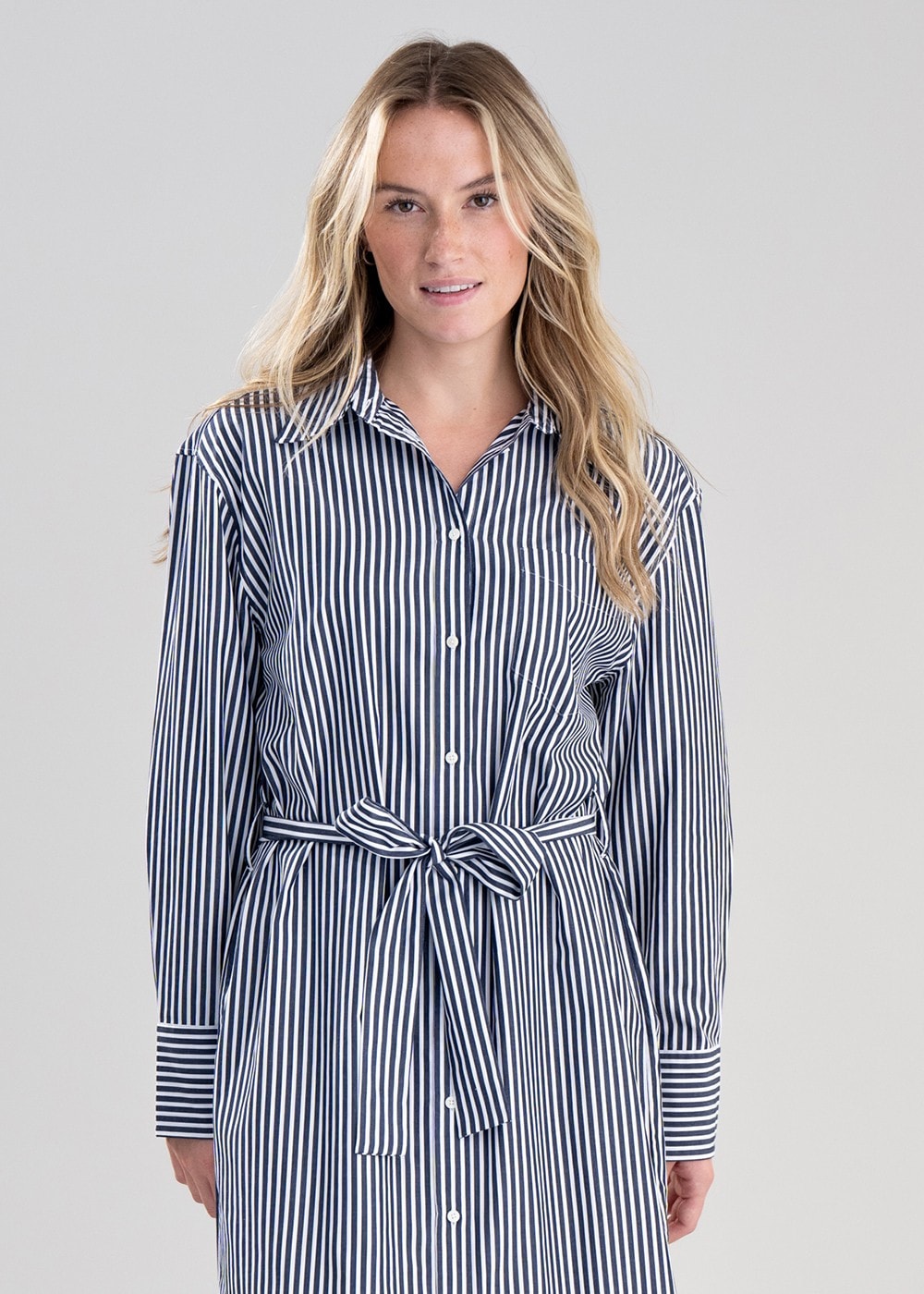 Striped Poplin Shirt Dress - Classic Blue - 5