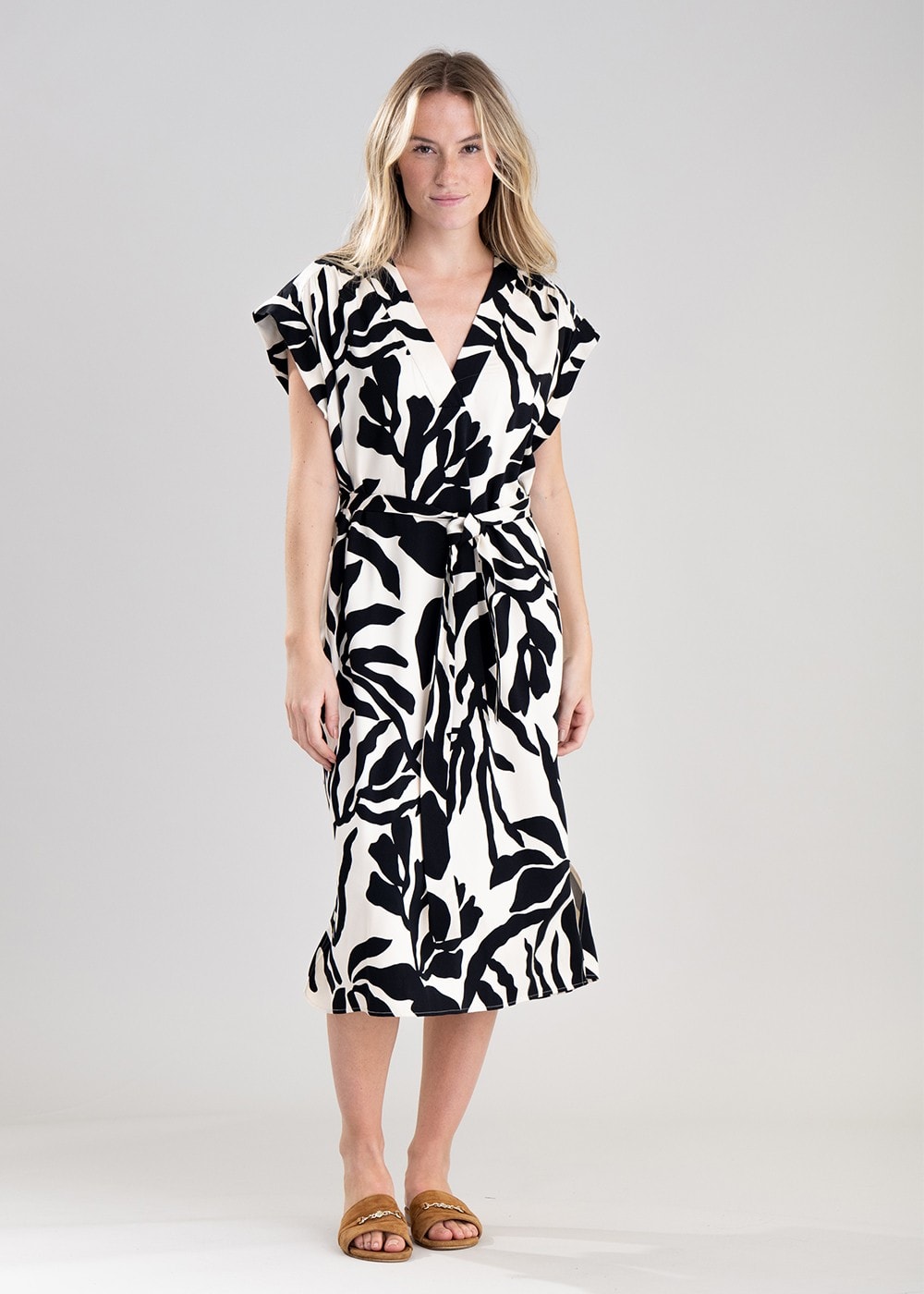 Palm Print Dress - Soft Oat - 1