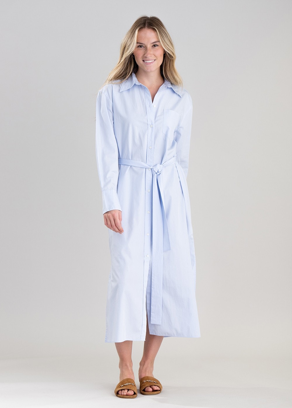 Poplin Shirt Dress - Dove Blue - 1