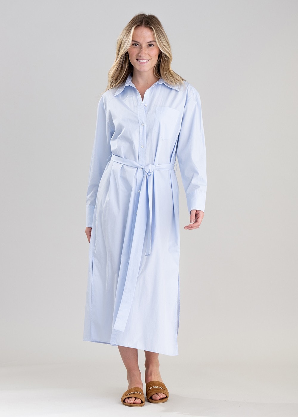 Poplin Shirt Dress - Dove Blue - 2