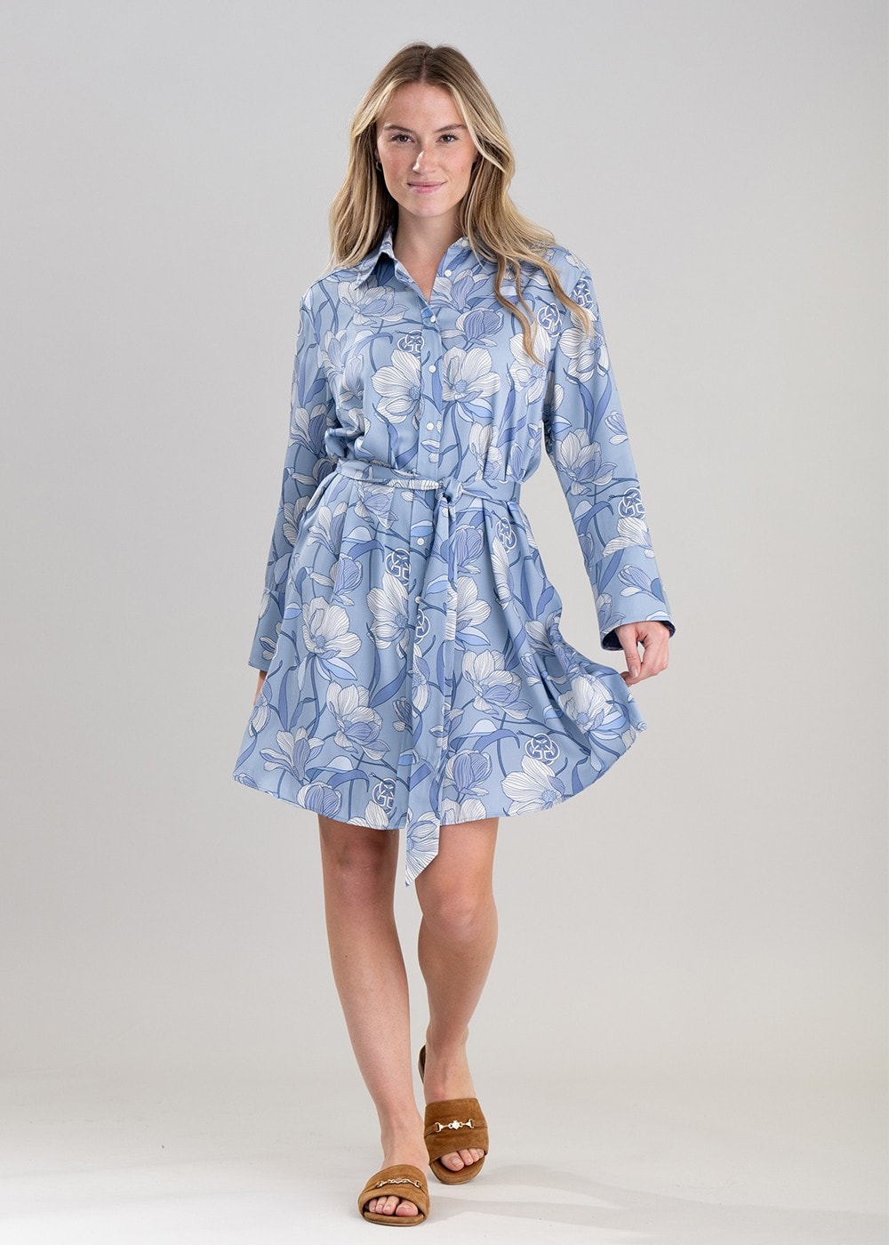 Magnolia Shirt Dress  - Dove Blue - 1