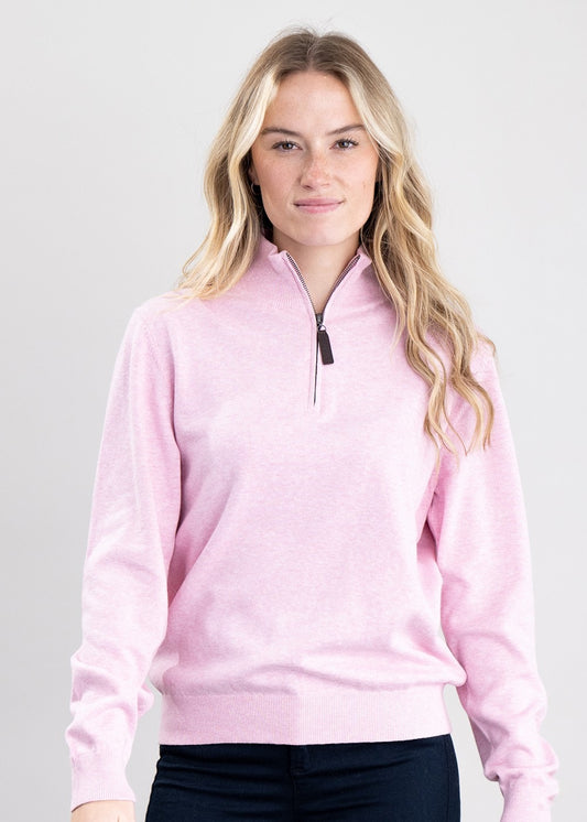 Polperro Pima 1/4 Zip - Pink Marl - 1