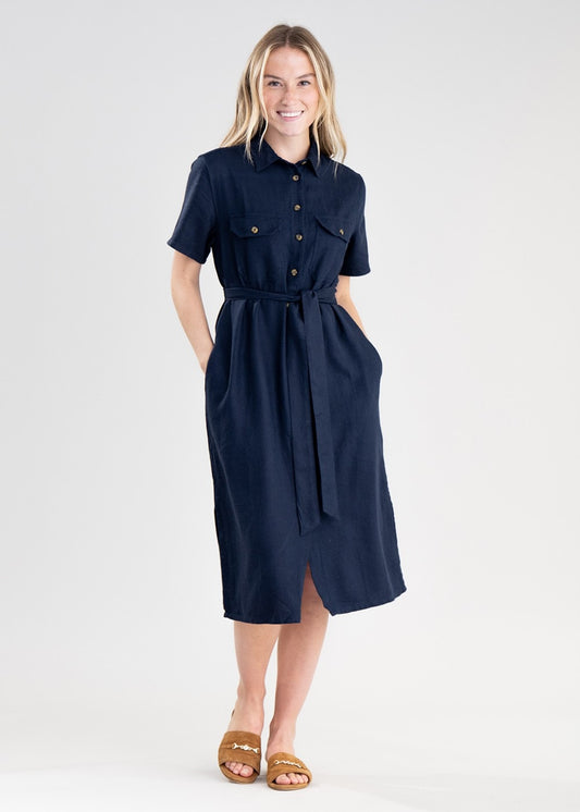 Daisy Linen Dress - Navy - 1