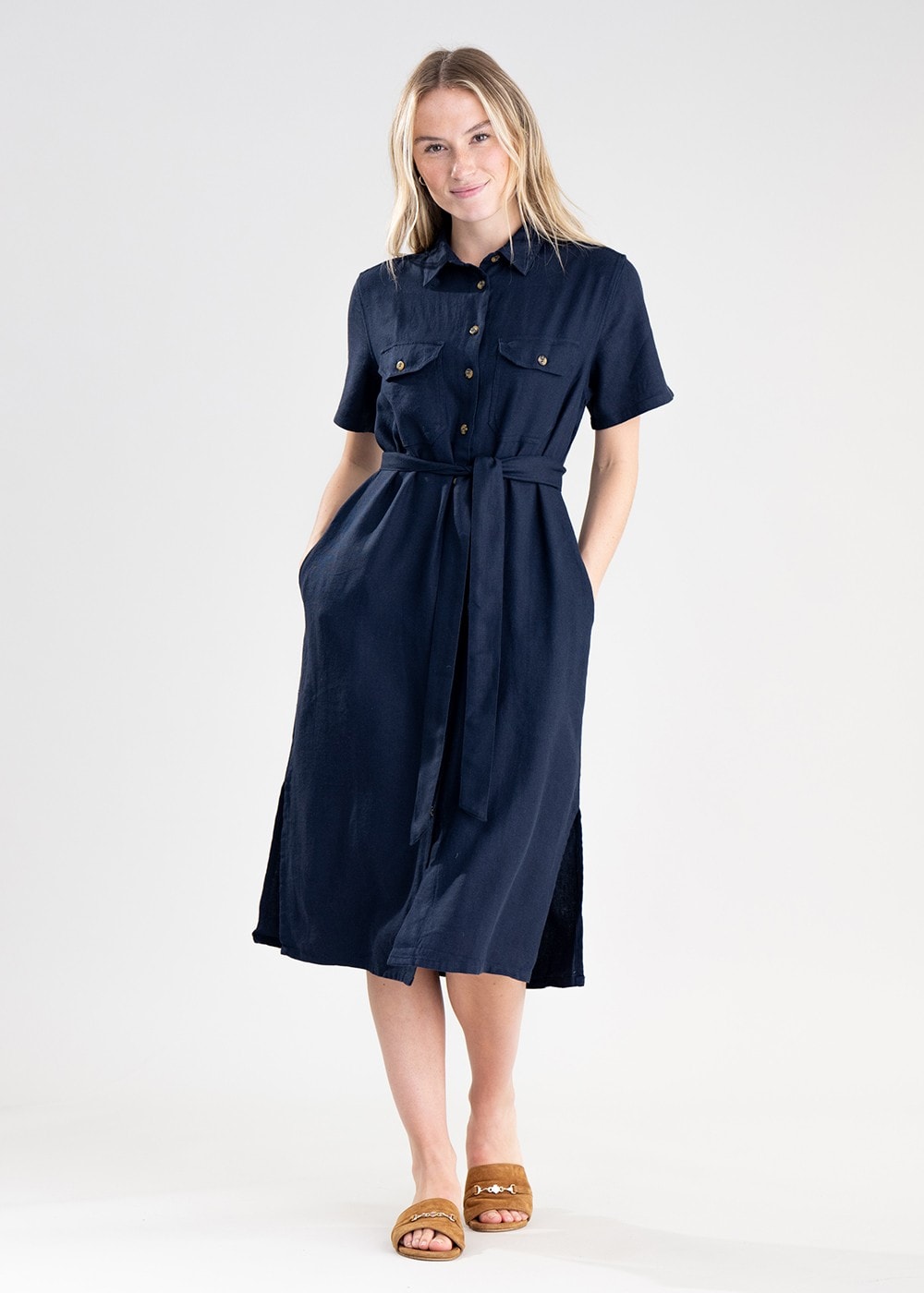 Daisy Linen Dress - Navy - 2