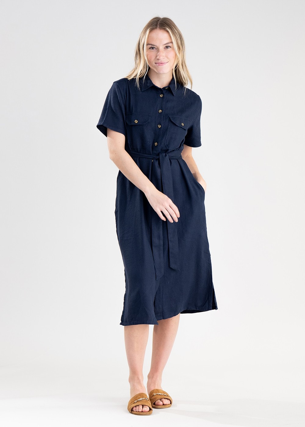 Daisy Linen Dress - Navy - 3