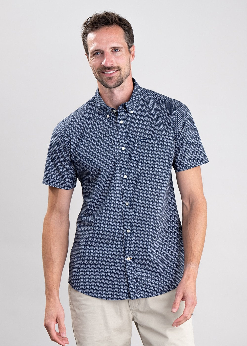 Shell Short Sleeved Tailored Shirt - Navy - 1