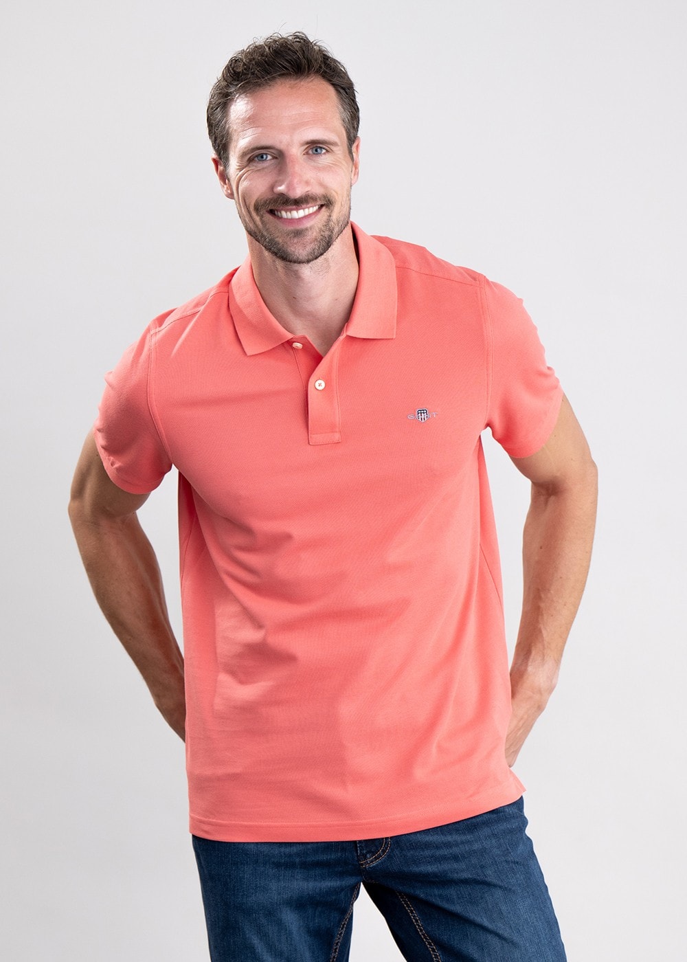 Shield Pique Polo - Sunset Pink - 3