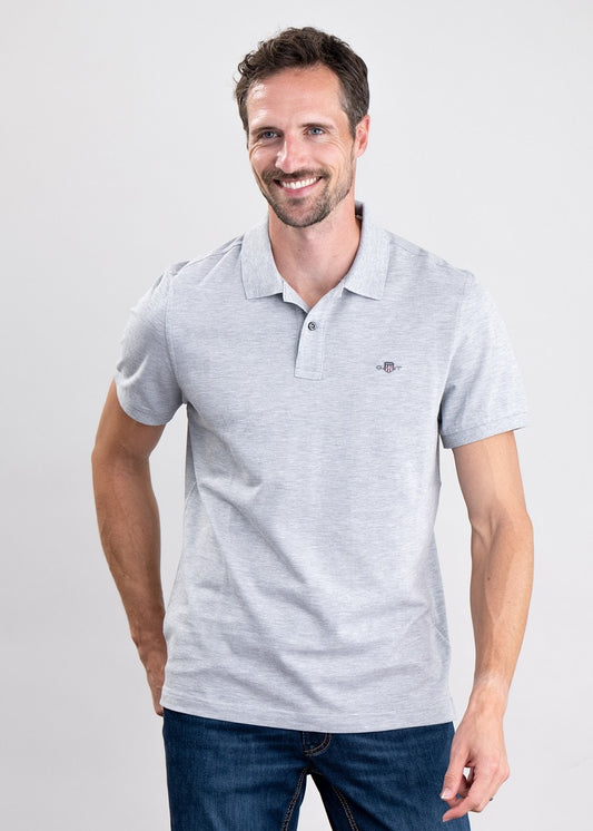 Shield Pique Polo - Grey Melange - 1