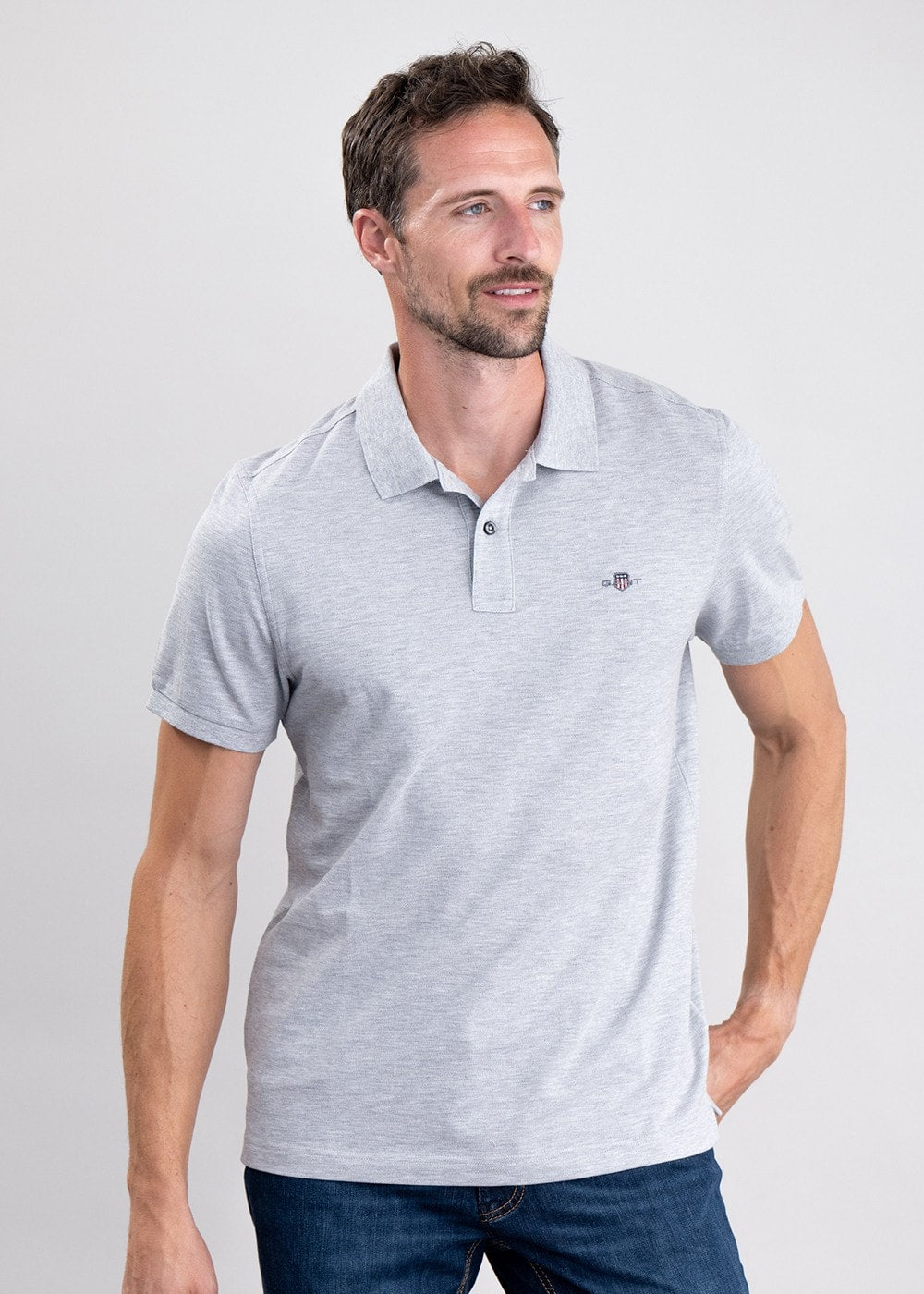 Shield Pique Polo - Grey Melange - 2