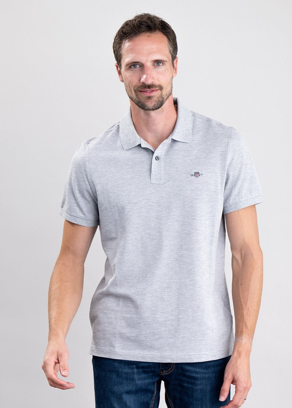 Shield Pique Polo - Grey Melange - 3