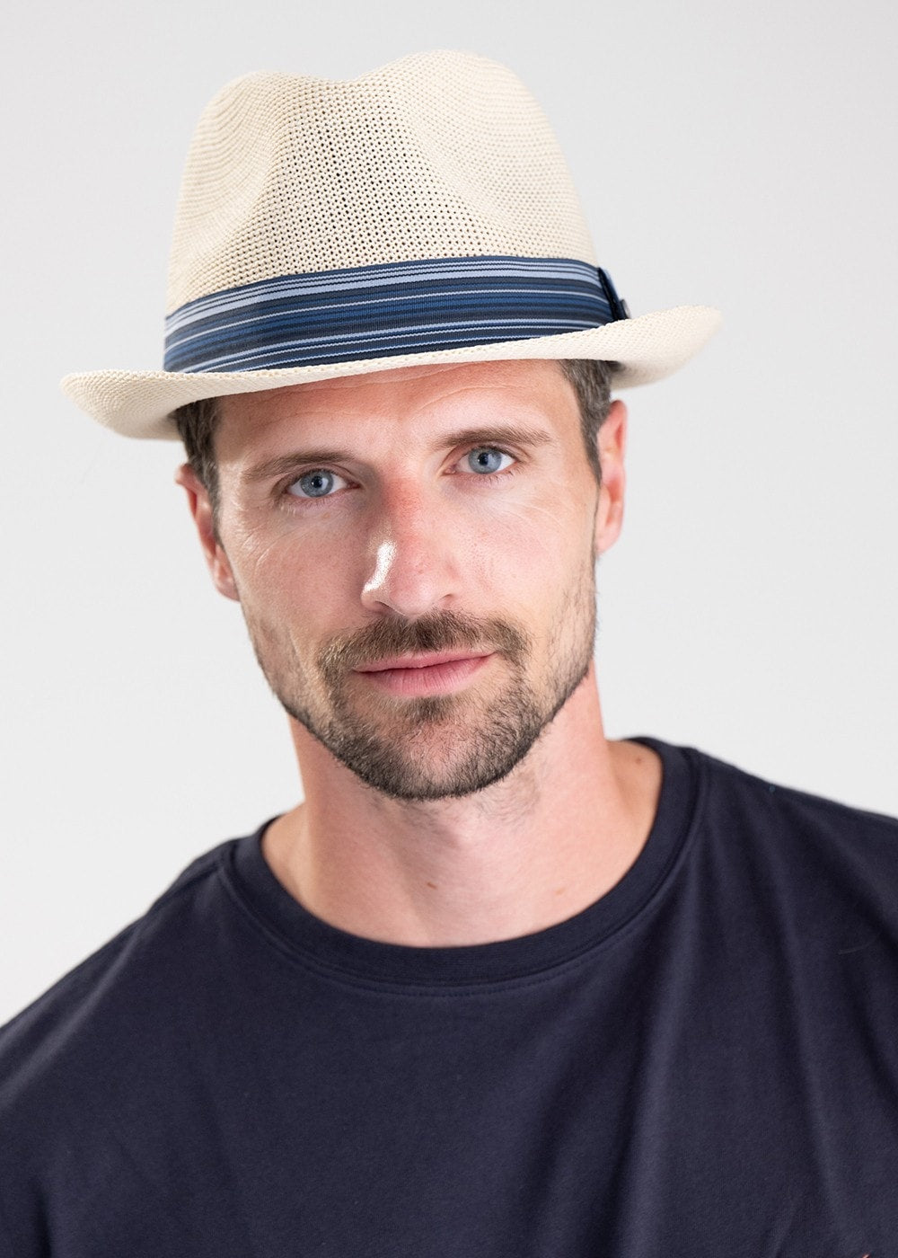 Belford Trilby Summer Hat - Ecru and Blue - 1