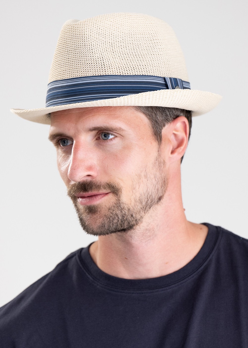 Belford Trilby Summer Hat - Ecru and Blue - 3