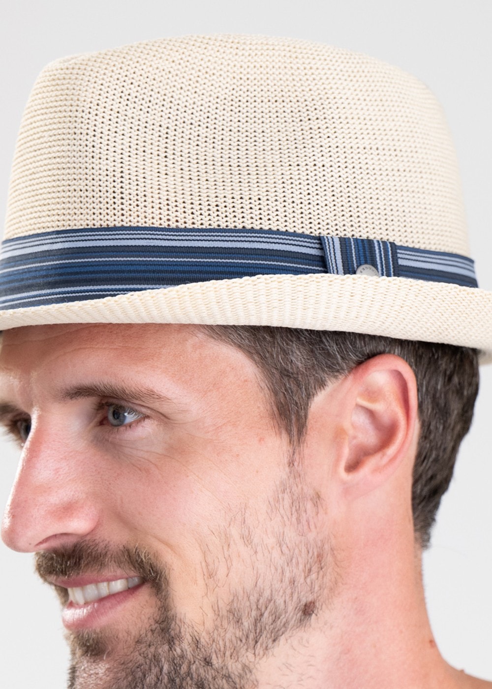 Belford Trilby Summer Hat - Ecru and Blue - 4