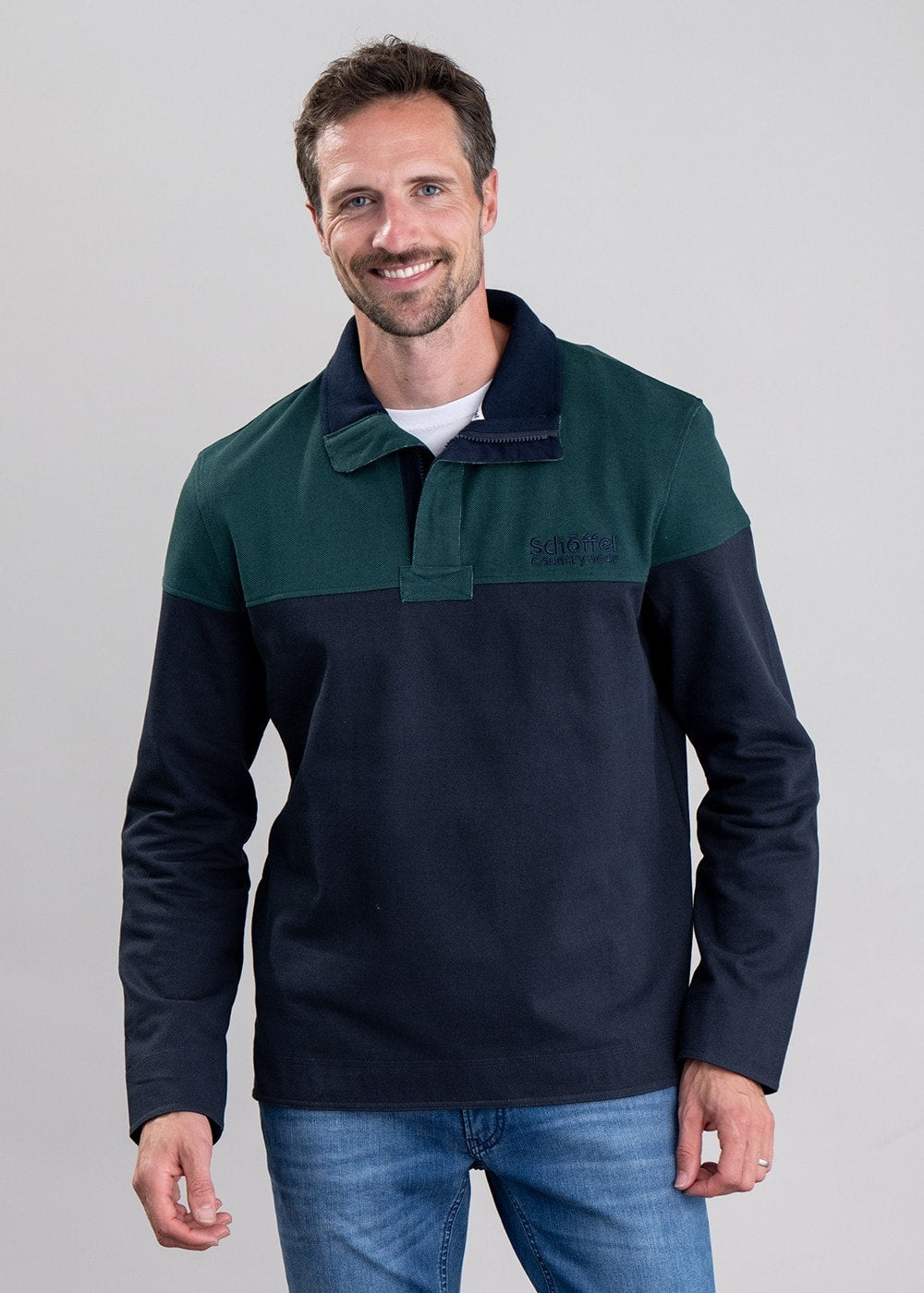 Helford Heritage Sweatshirt - Navy and Pine Green - 3