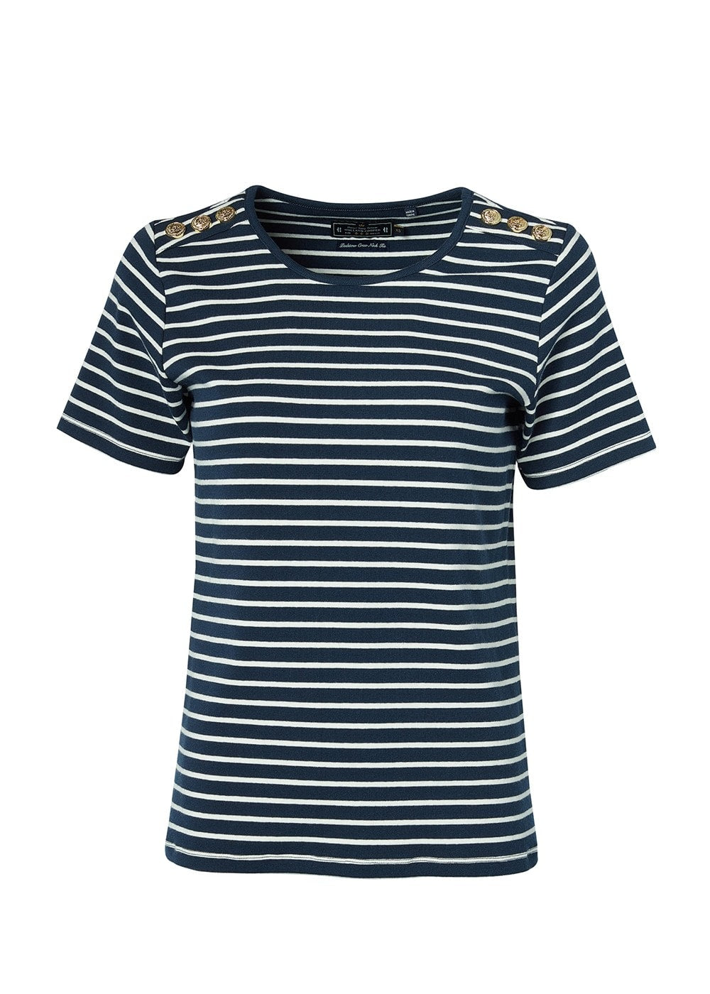 Padstow Crew Neck T-Shirt - Ink Navy and Natural Stripe - 6