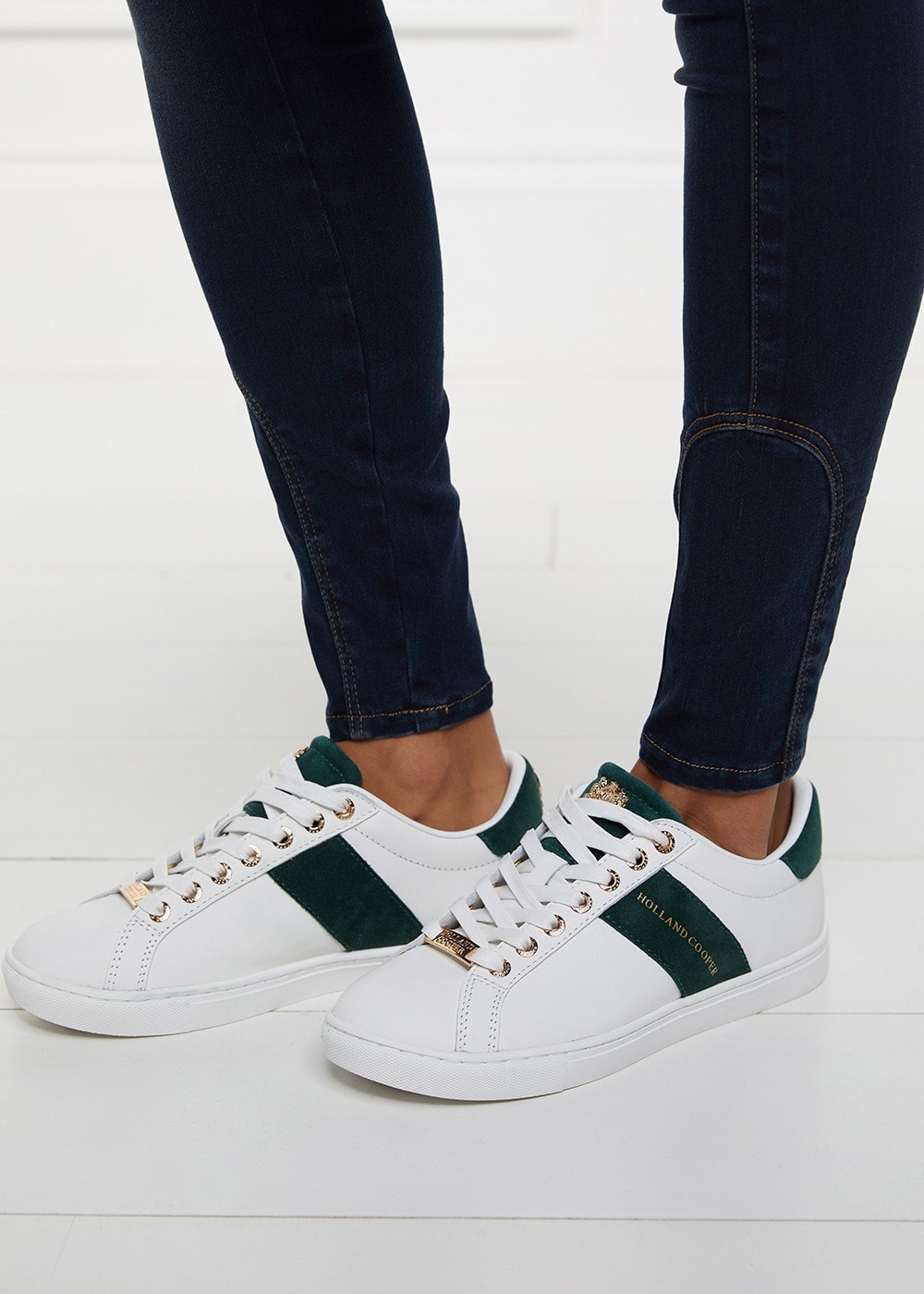 Knightsbridge Court Trainers - White and Racing Green - 2