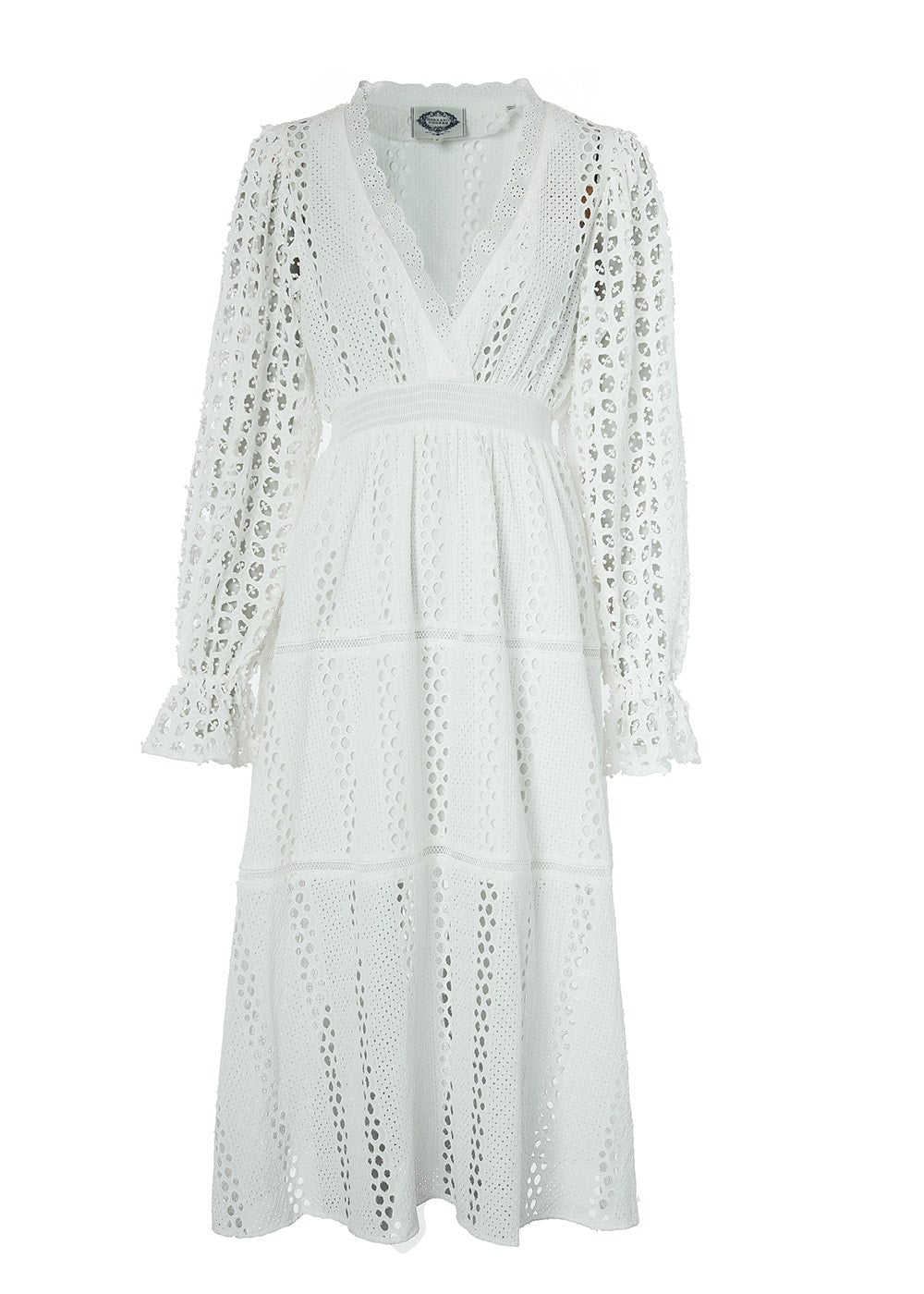 Broderie Lace V-Neck Midi Dress - White - 5