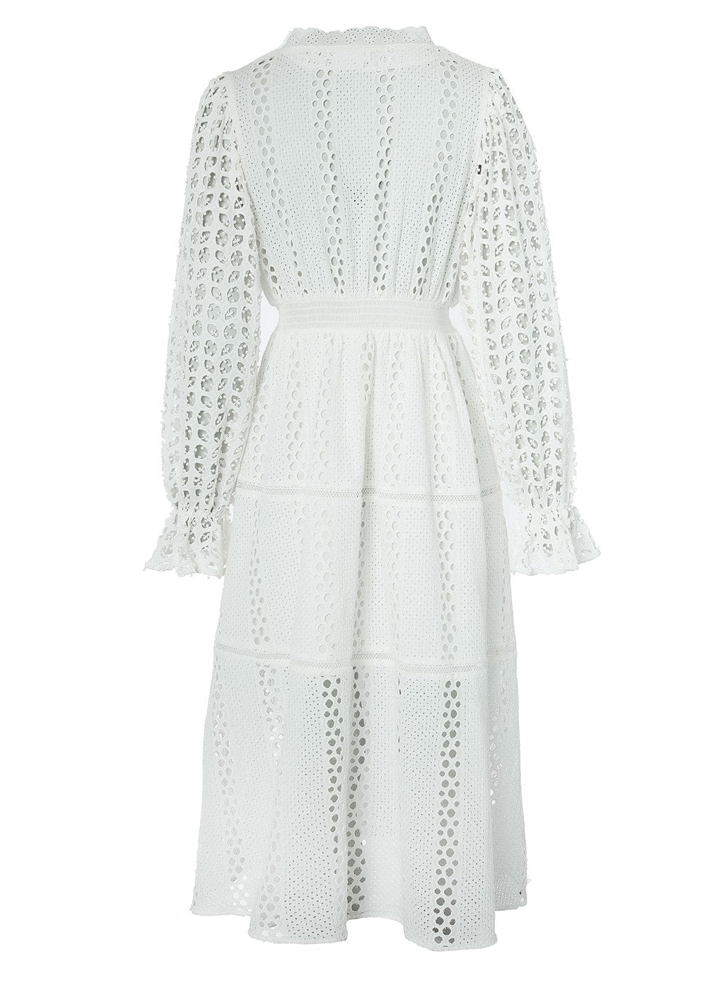 Broderie Lace V-Neck Midi Dress - White - 6