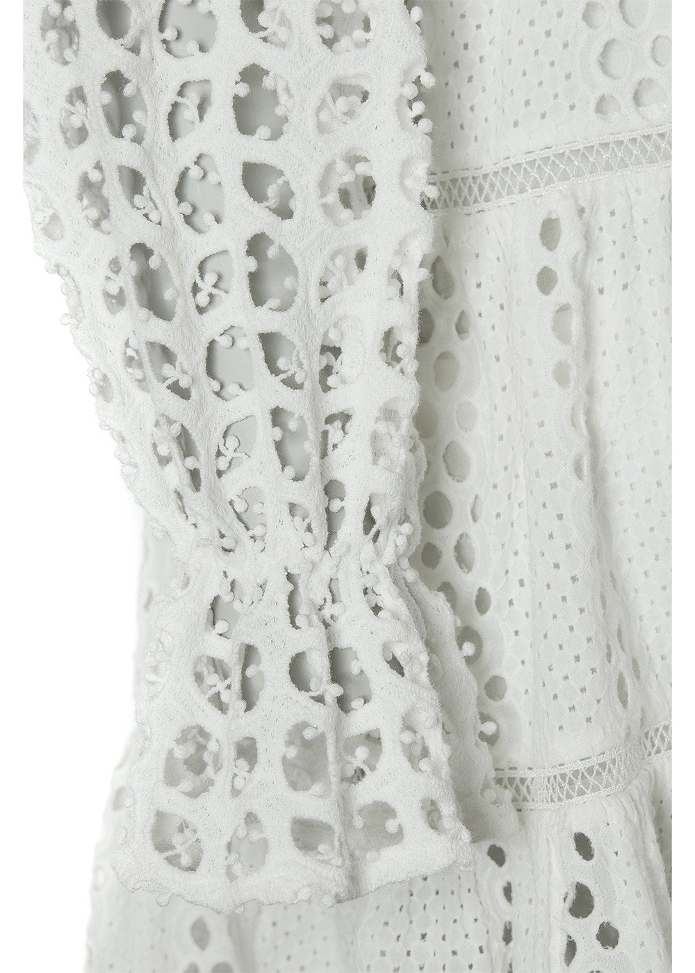 Broderie Lace V-Neck Midi Dress - White - 10