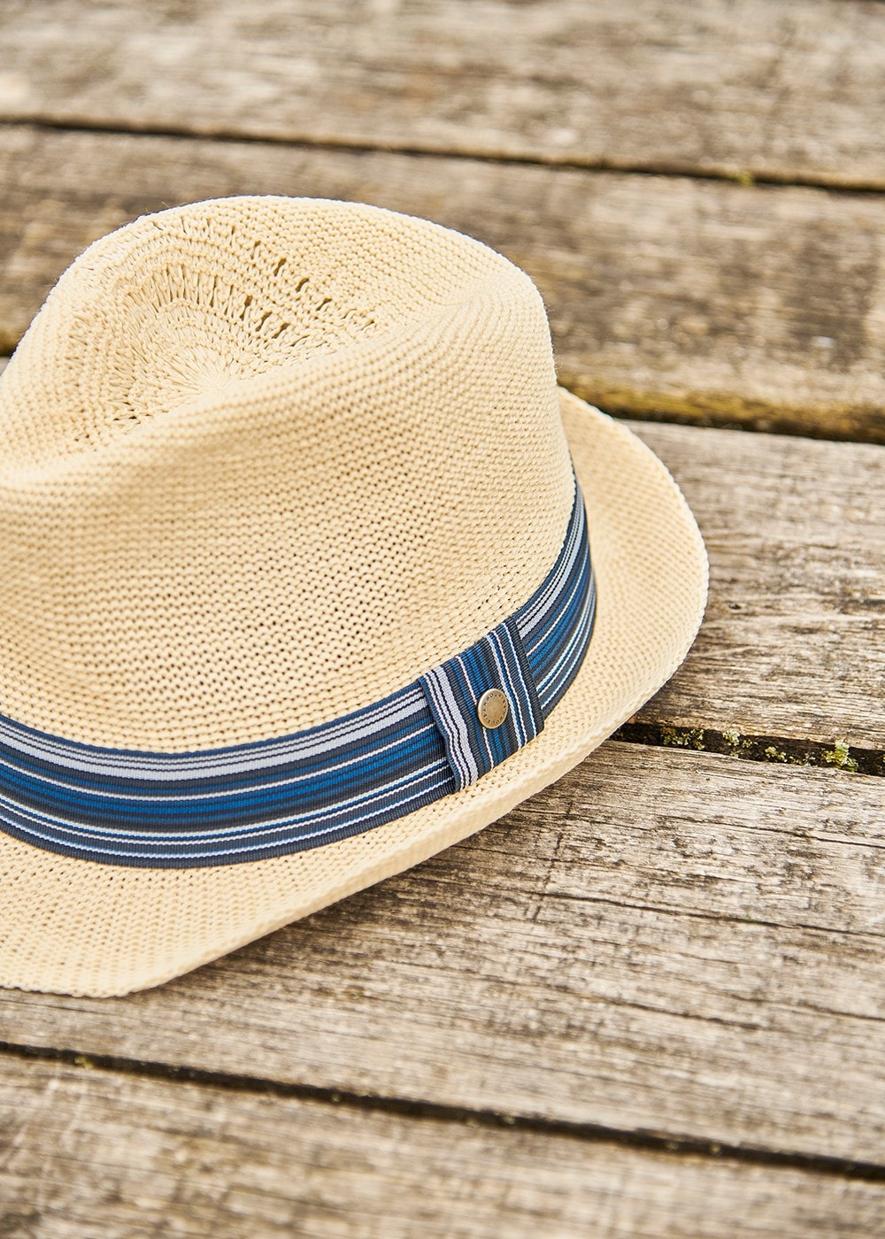 Belford Trilby Summer Hat - Ecru and Blue - 2