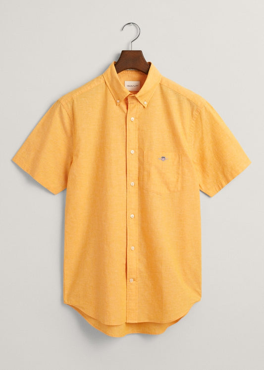 Cotton Linen Short Sleeve Shirt - Medal Yellow - 1