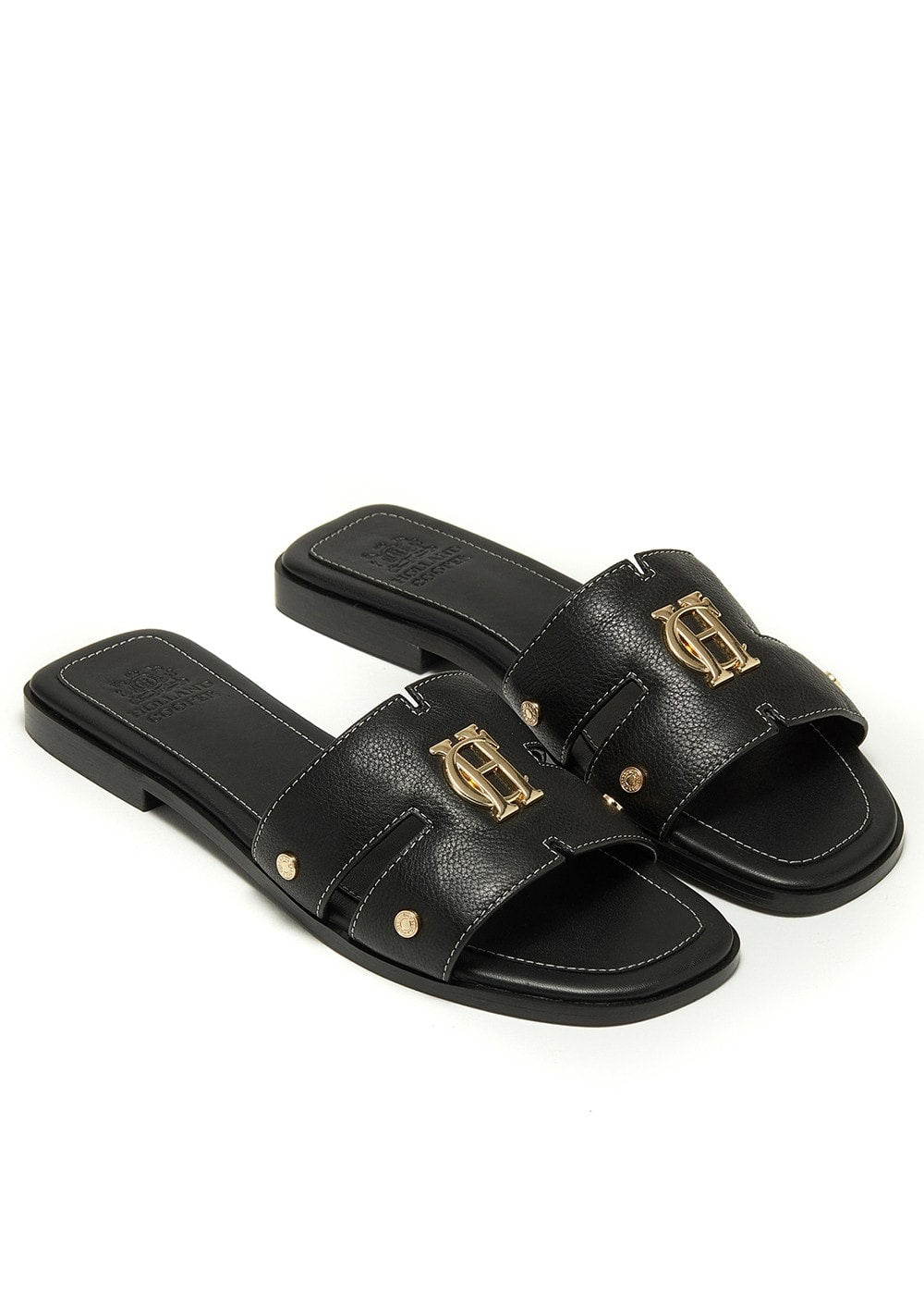 Monogram Slides - Black Leather - 1