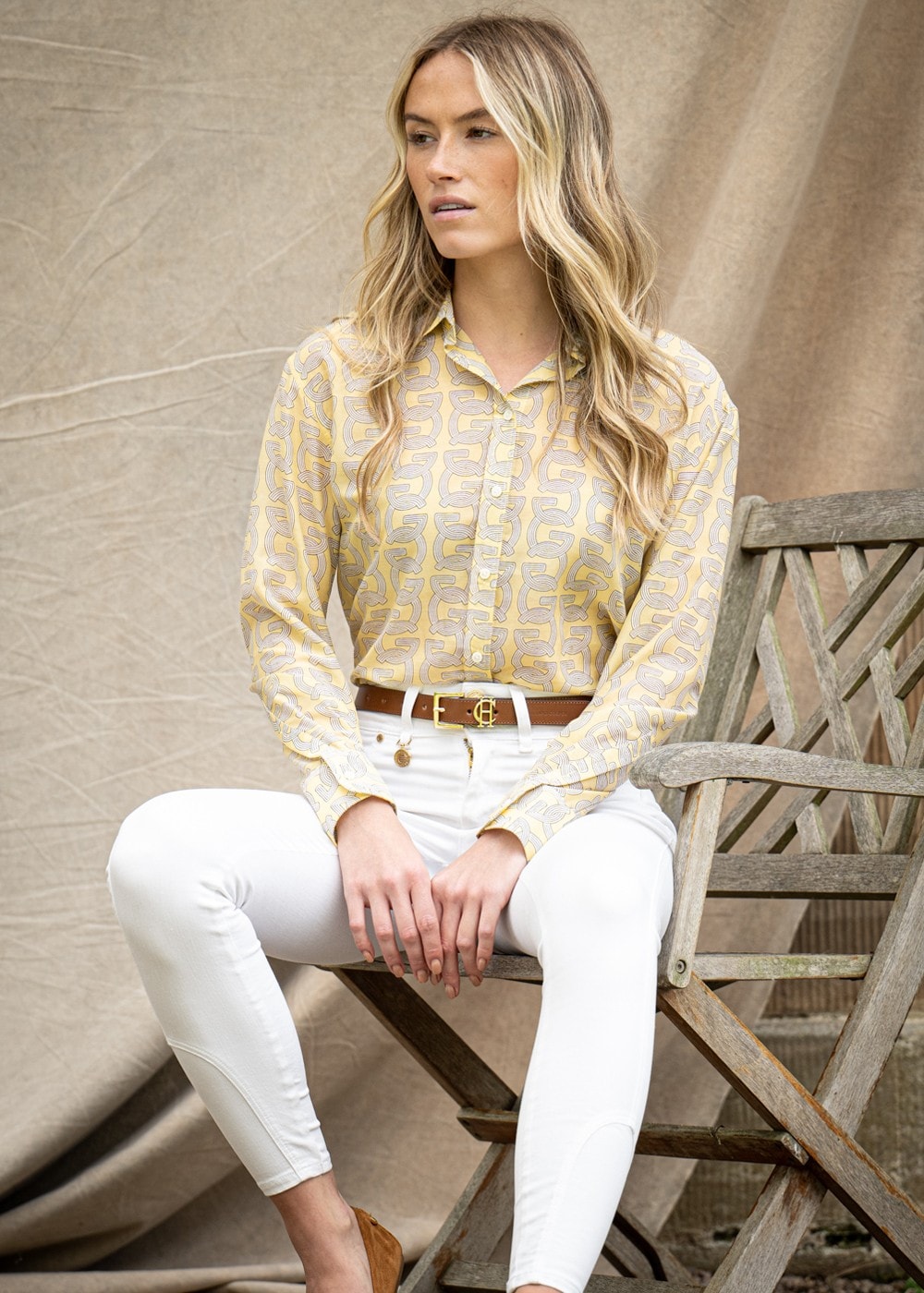 G Patterned Cotton Silk Shirt - Dusty Yellow - 2