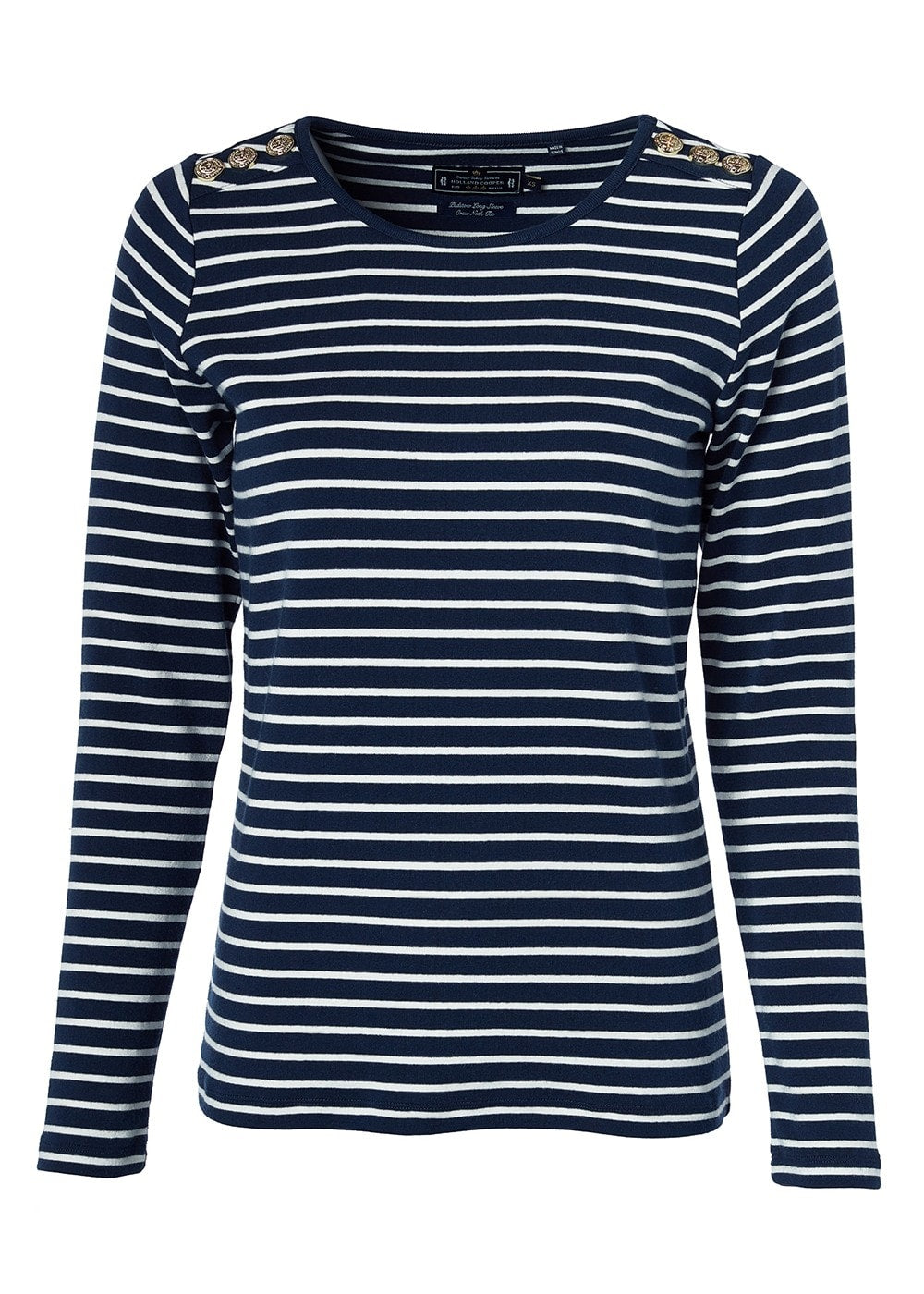 Padstow Long Sleeve Crew Neck T-Shirt - Ink Navy and Natural Stripe - 4