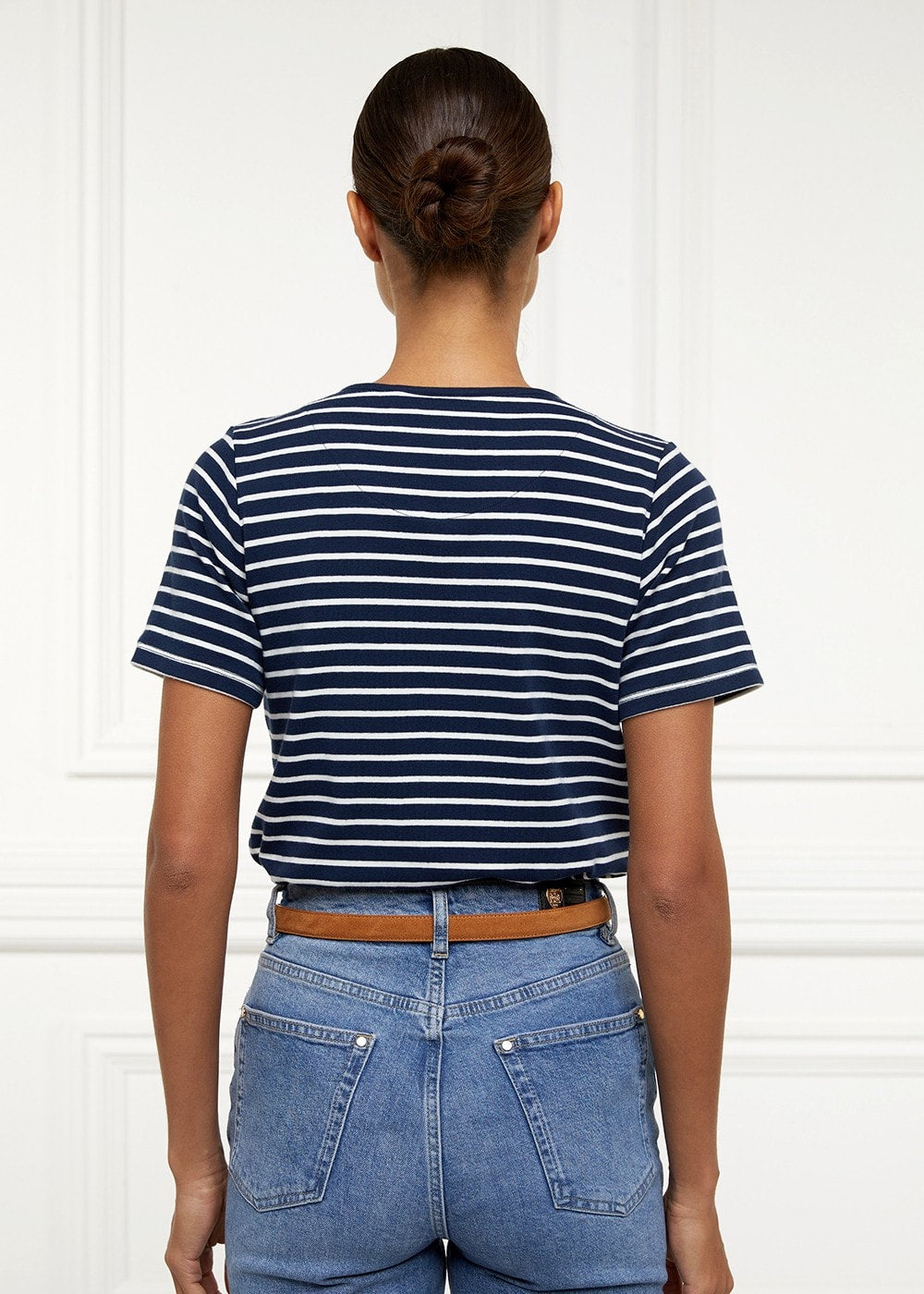 Padstow Crew Neck T-Shirt - Ink Navy and Natural Stripe - 4