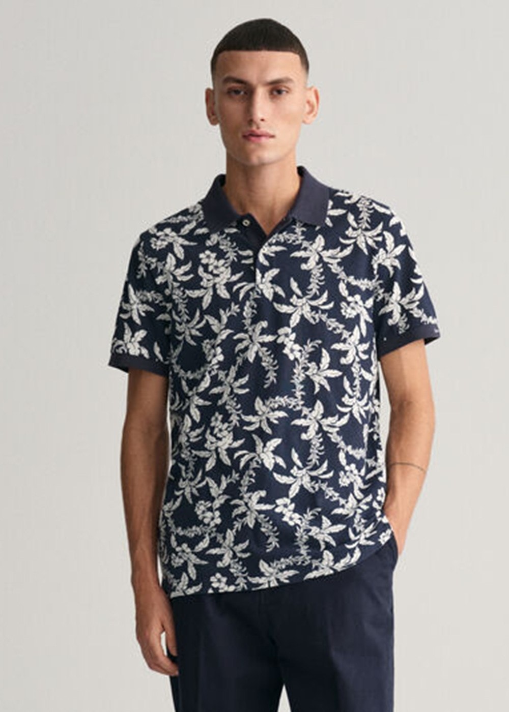 Palm Print Polo - Evening Blue - 1