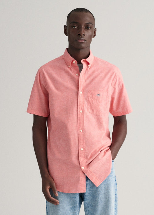 Cotton Linen Short Sleeve Shirt - Sunset Pink - 1