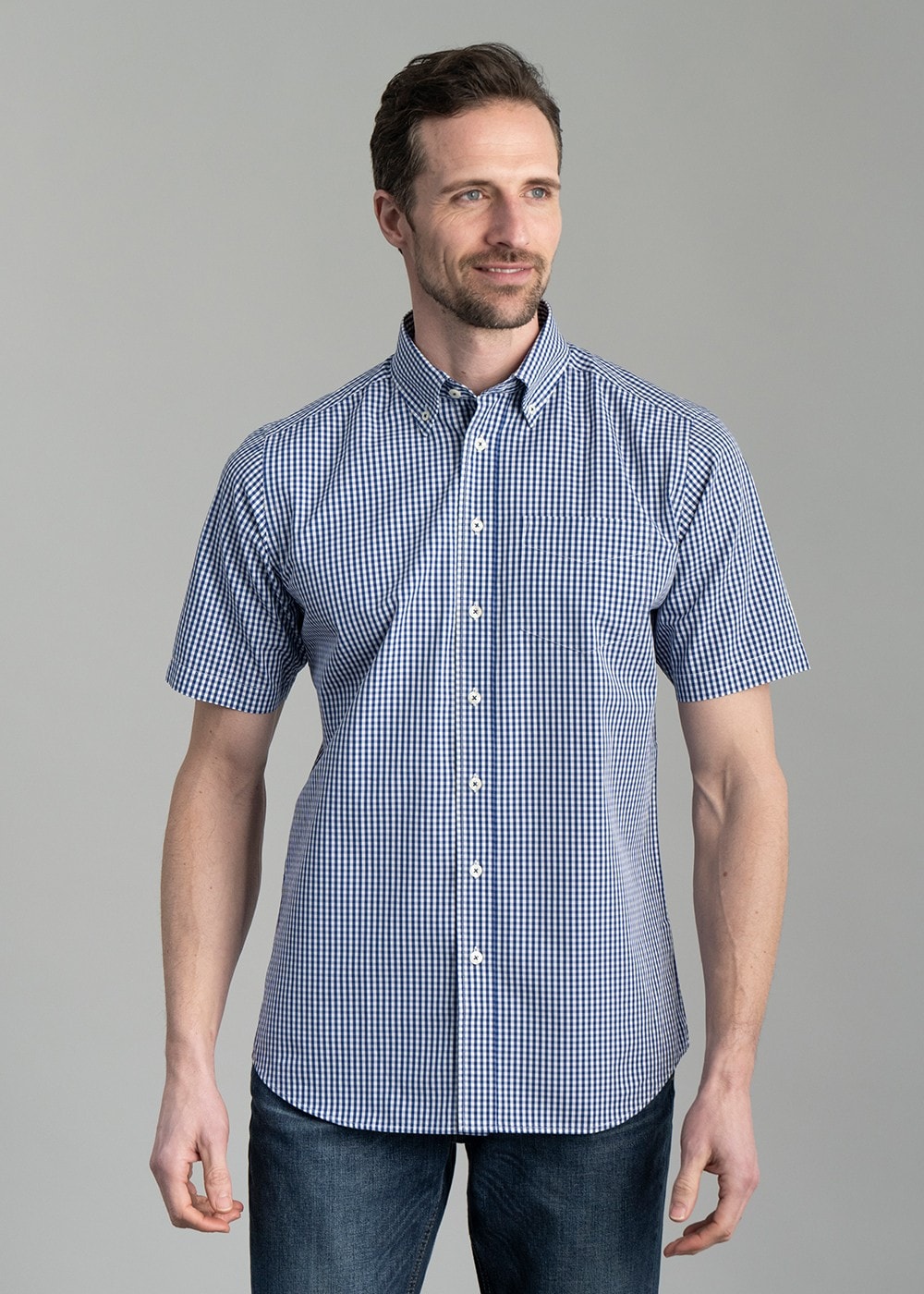 Julian Short Sleeve Gingham Shirt - Navy - 2