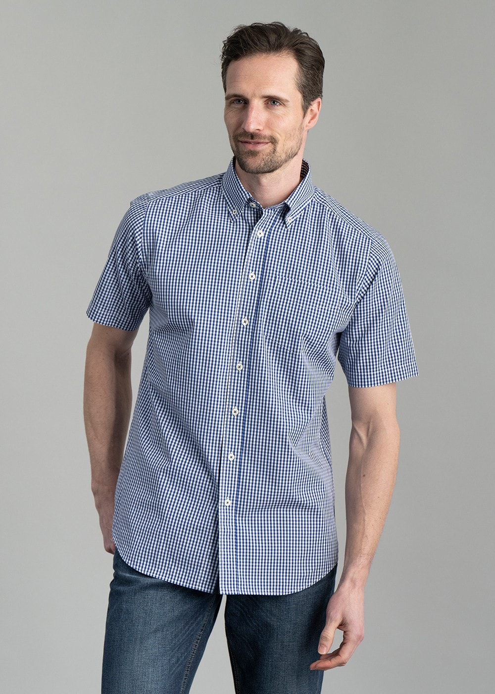 Julian Short Sleeve Gingham Shirt - Navy - 4