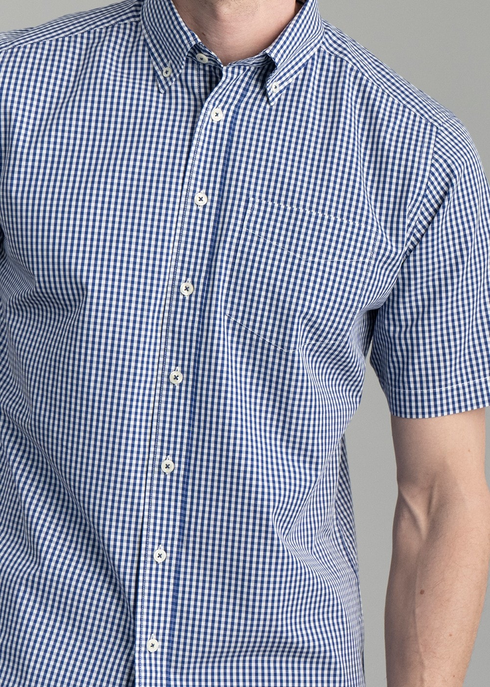 Julian Short Sleeve Gingham Shirt - Navy - 5