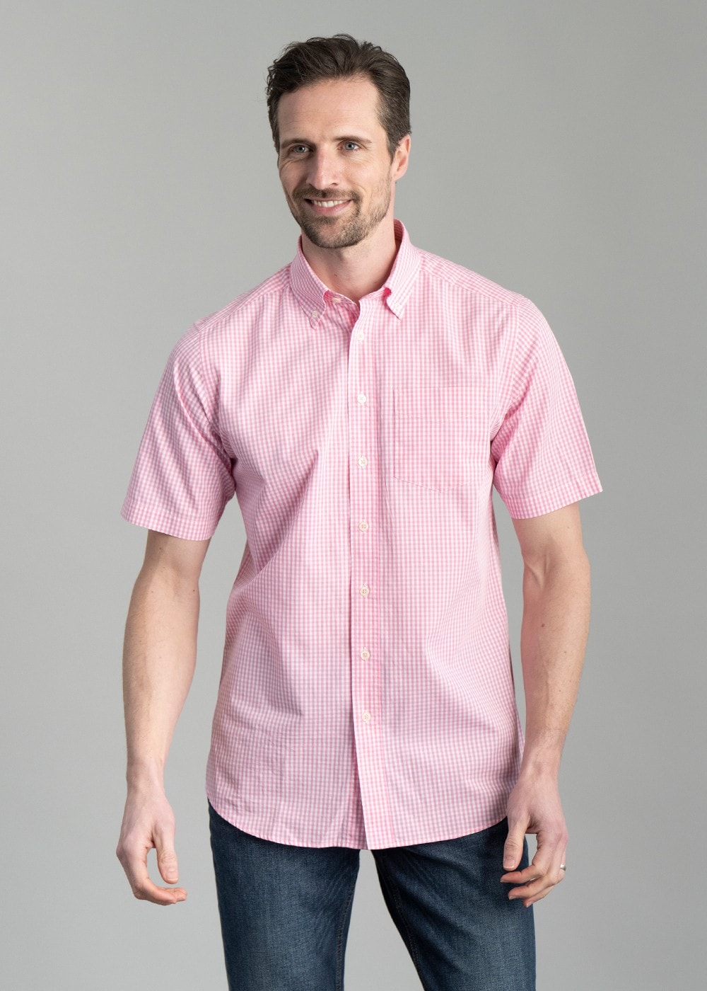 Julian Short Sleeve Gingham Shirt - Pink - 3