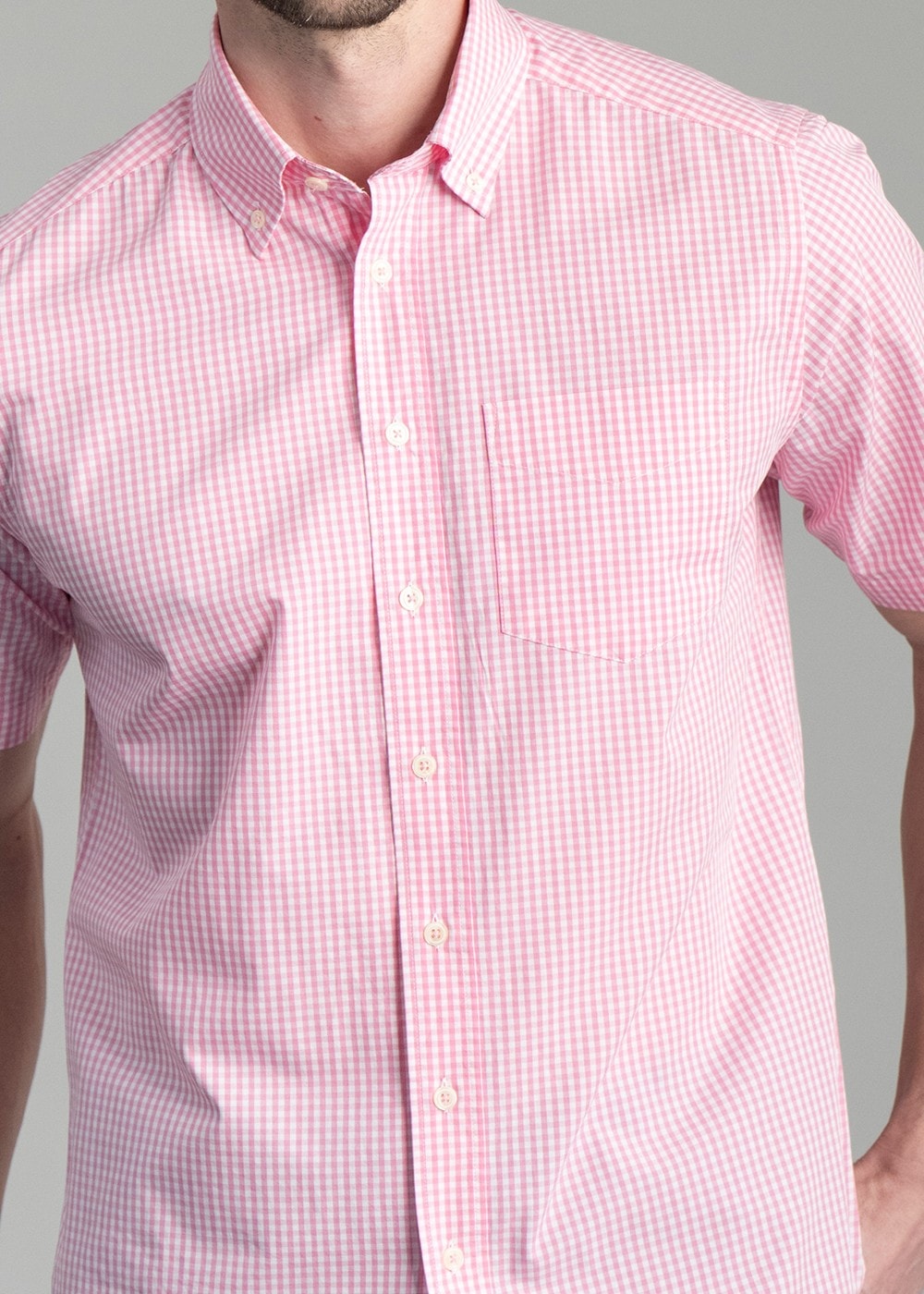 Julian Short Sleeve Gingham Shirt - Pink - 4