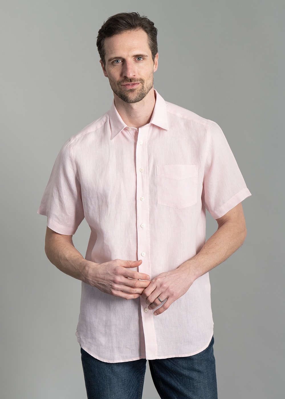 Oscar Short Sleeve Linen Shirt - Pink - 2