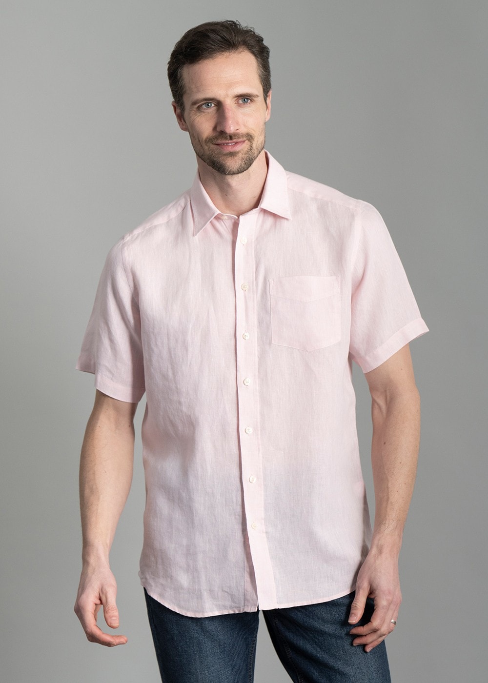 Oscar Short Sleeve Linen Shirt - Pink - 3