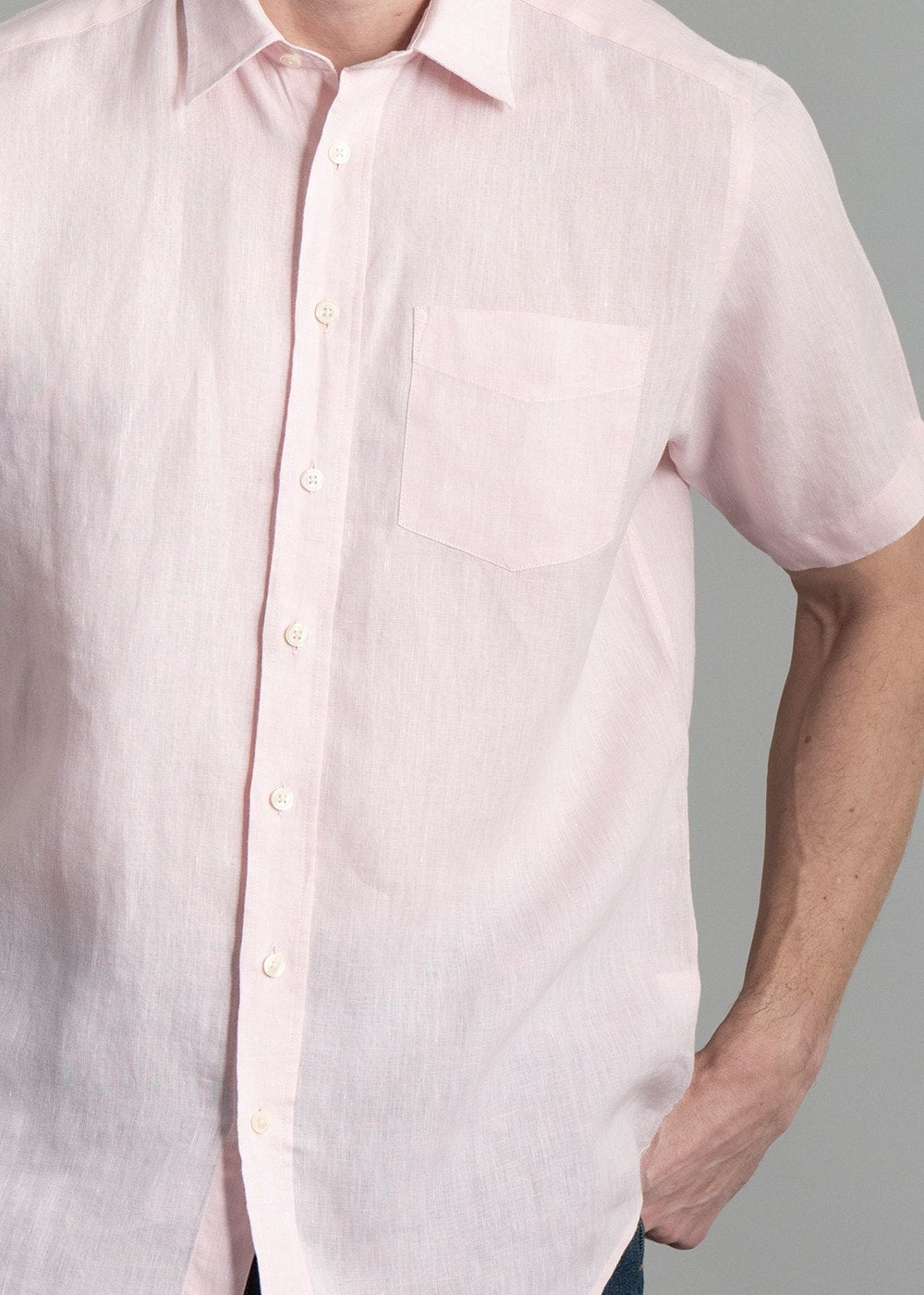 Oscar Short Sleeve Linen Shirt - Pink - 4